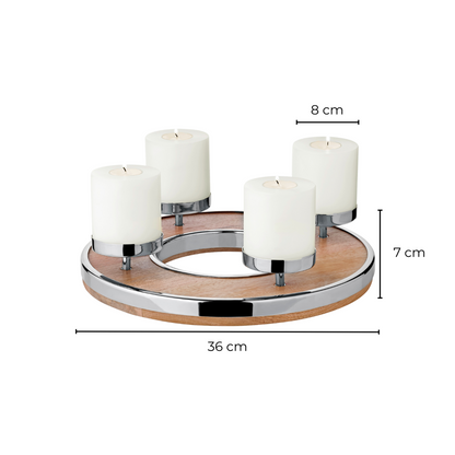 Mango wood Advent wreath Jale, 36 cm - stainless steel edge
