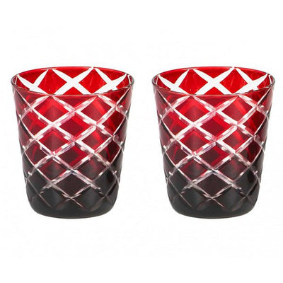 Hand-cut Dio glasses, ruby tones, set of 2 - 10 cm