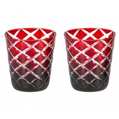 Hand-cut Dio glasses, ruby tones, set of 2 - 10 cm
