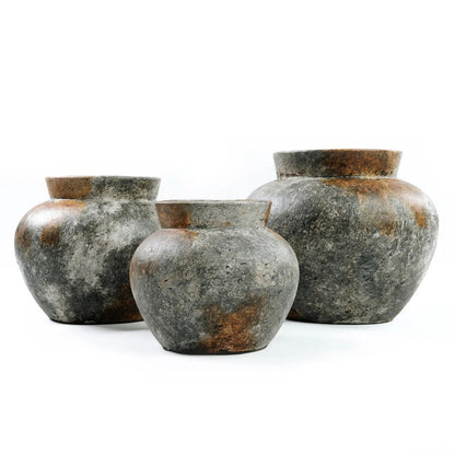 Terrakottavase, Antikgrau, klein – runde Form