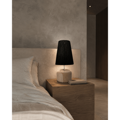 Teak and raffia table lamp - Raffia, black shade