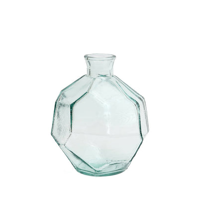 Glass vase, blue, 18 cm - faceted origami shape