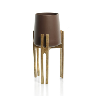 Concrete planter with wood - natural brown - L