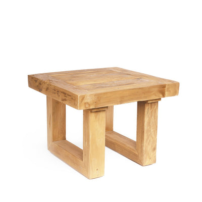 Reclaimed teak side table, block legs - Natural