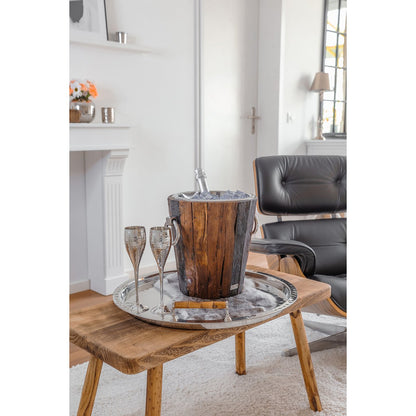 Weinkühler Providence aus Edelstahl, 28 cm – Teak und Silber