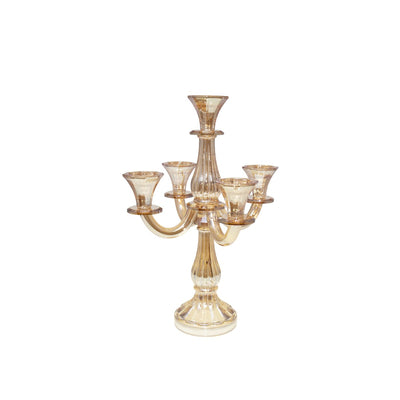 Glas kandelaber, ravfarvet, 5-armet, 35 cm