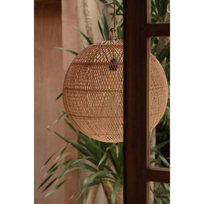 Håndvævet pendel i rattan, kugleformet, Ø 50 cm - natur, medium