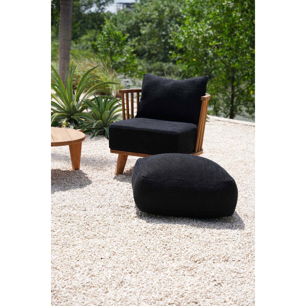 Cotton pouffe, black - 60 × 60 × 25 cm