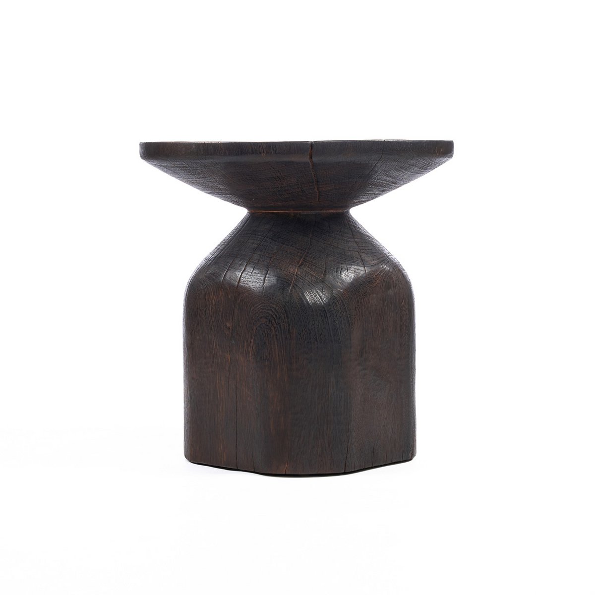 Wood side table, dark walnut, 50 cm - drum form