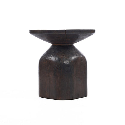 Wood side table, dark walnut, 50 cm - drum form