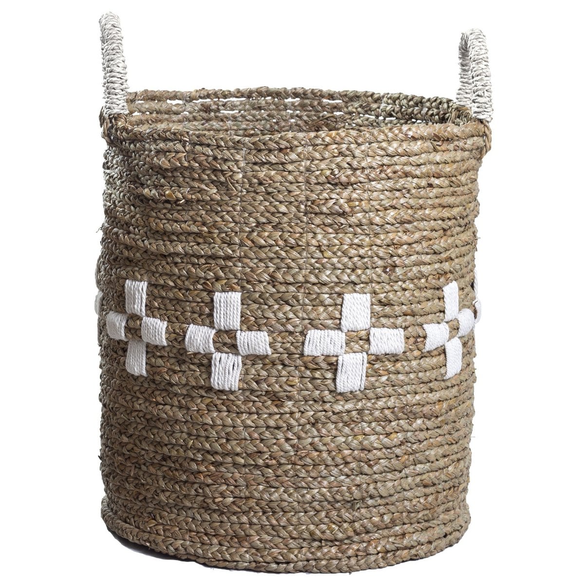 Wäschekorb LAWANG L aus Seegras & Baumwolle – ø40 × 44 cm