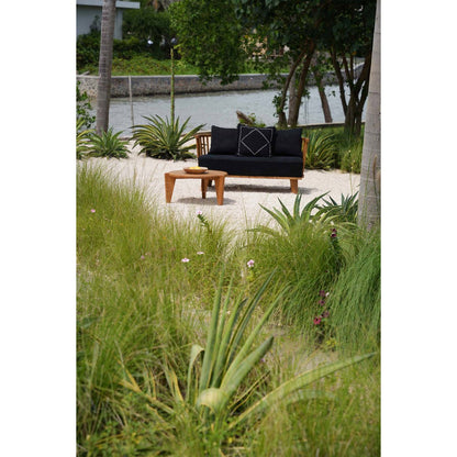 Teakholz Zweisitzer-Sofa, beige & schwarz - 140cm