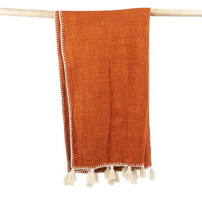 Cotton bed throw, terracotta - 246×126 cm