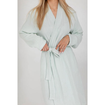 Cotton–bamboo muslin bathrobe S - glacier