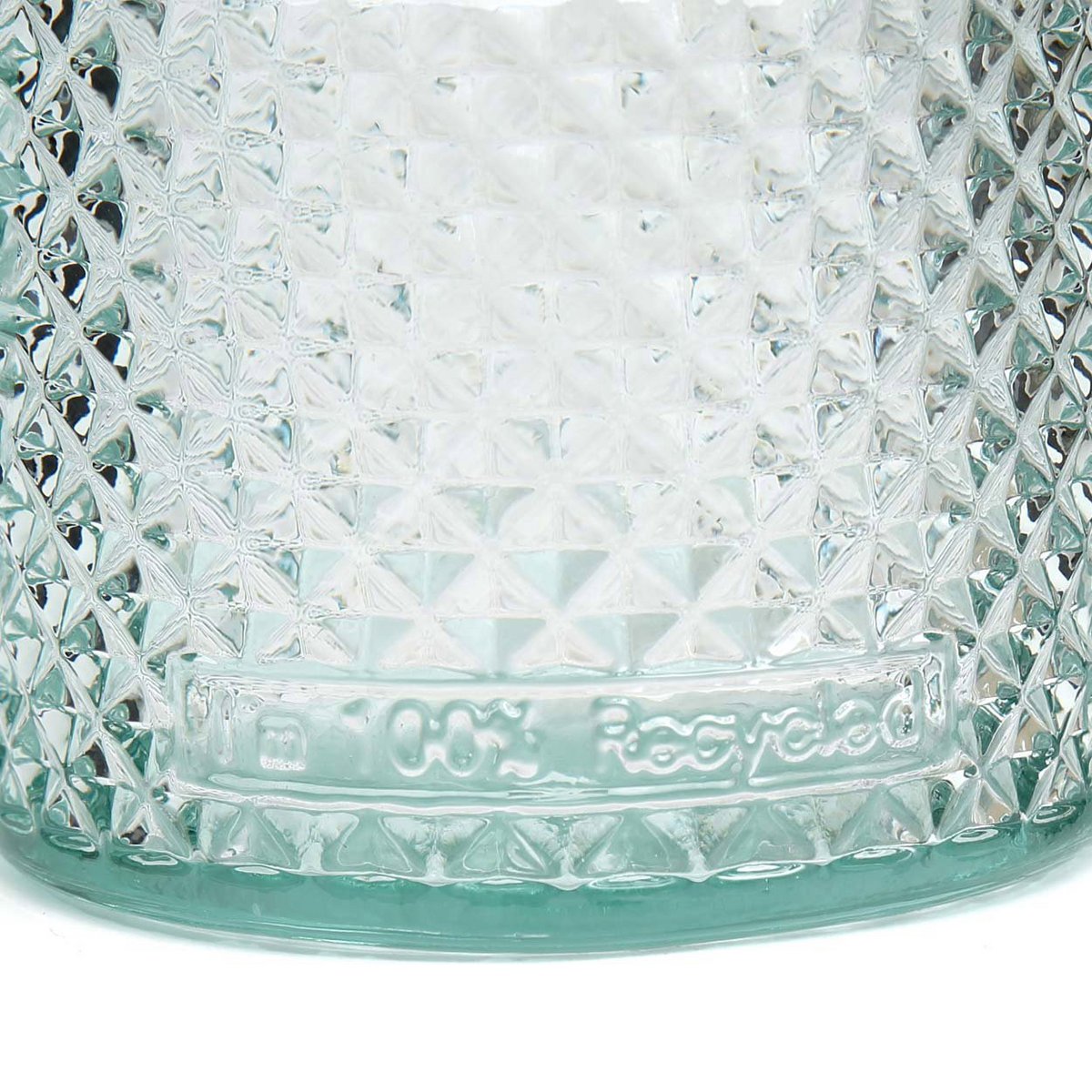 Trinkglas aus recyceltem Glas mit Diamantschliff, blau, mittel