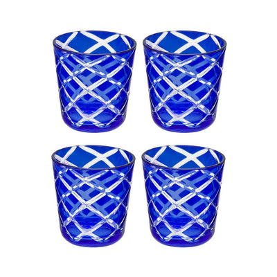 Glass mugs Dio, blue & red, set of 4 - H 8 cm