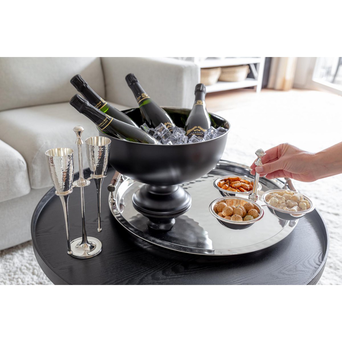 Champagnekøler i rustfrit stål Pearl, 36 cm – mat sort og poleret