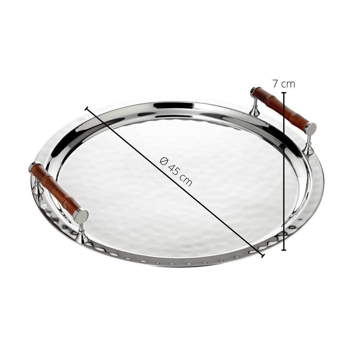 Bamboo round tray Ø47 cm, nickel-plated rim
