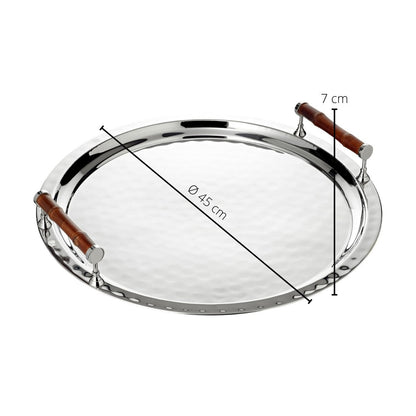 Bamboo round tray Ø47 cm, nickel-plated rim