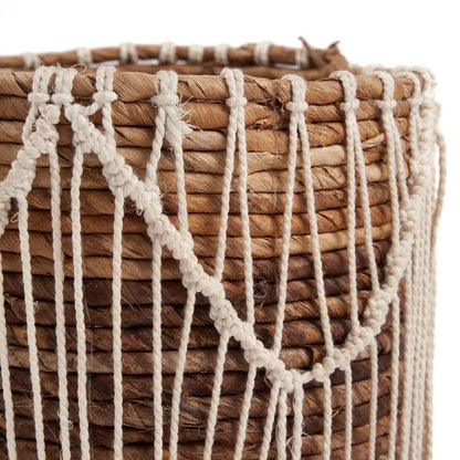 Makramee-Aufbewahrungskorb aus Baumwolle 20 × 20 cm – Naturweiß, zylindrisch