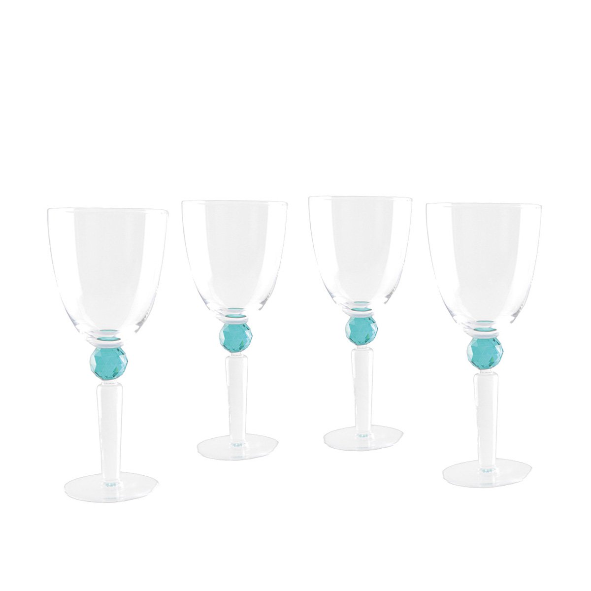 Glass wine glasses with green diamond foot, set of 4