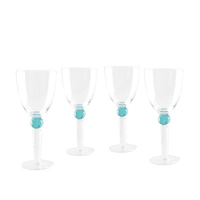 Glass wine glasses with green diamond foot, set of 4