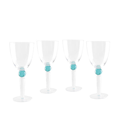 Glass wine glasses with green diamond foot, set of 4