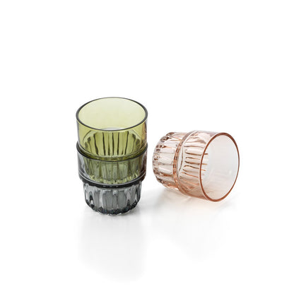 Handmade green glass tumbler - faceted