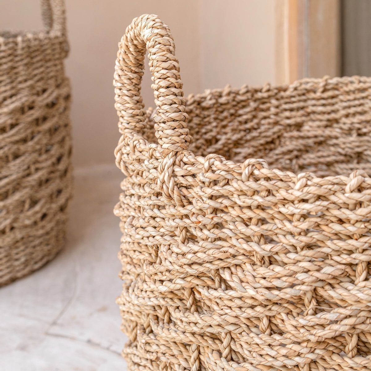 Woven seagrass storage basket 38 cm - beige, M