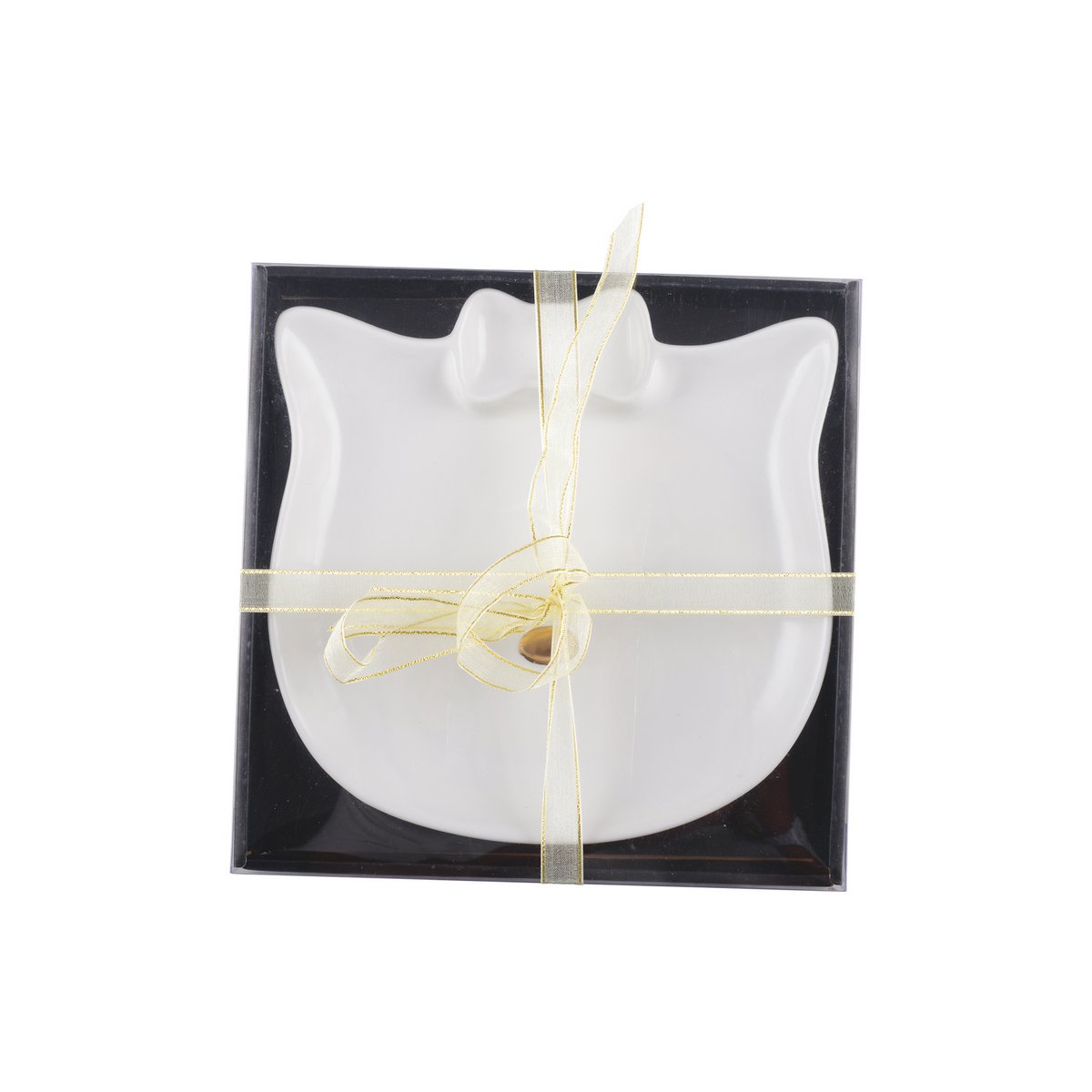 Keramisk katte-desserttallerken med guldnæse 18 cm