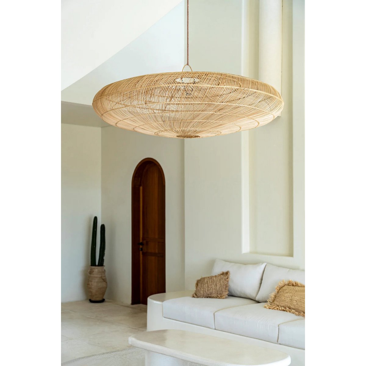 Natural rattan disc pendant light XL - 150 cm wide