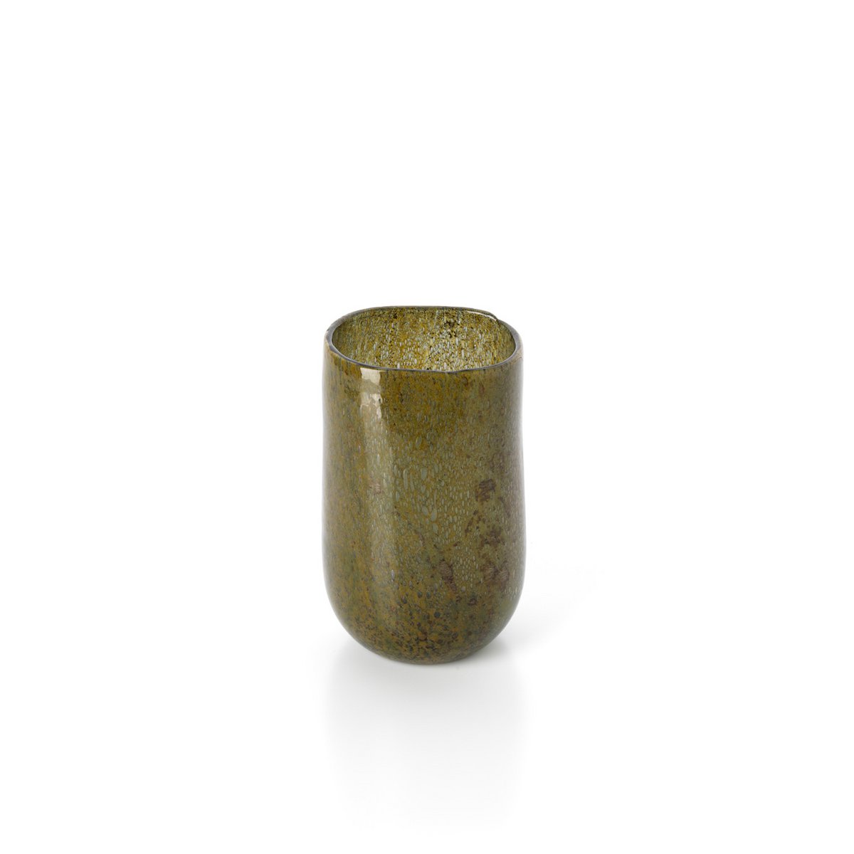 Glass vase, olive green, low - hand-blown