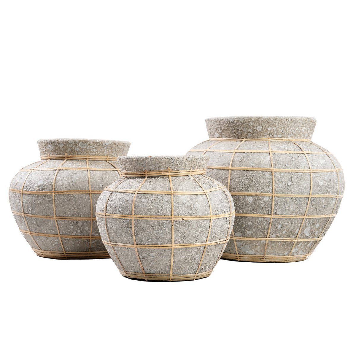 Terrakottavase mit Rattan, naturgrau, groß