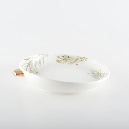 Ceramic Christmas bauble bowl - green, gold 19.5cm