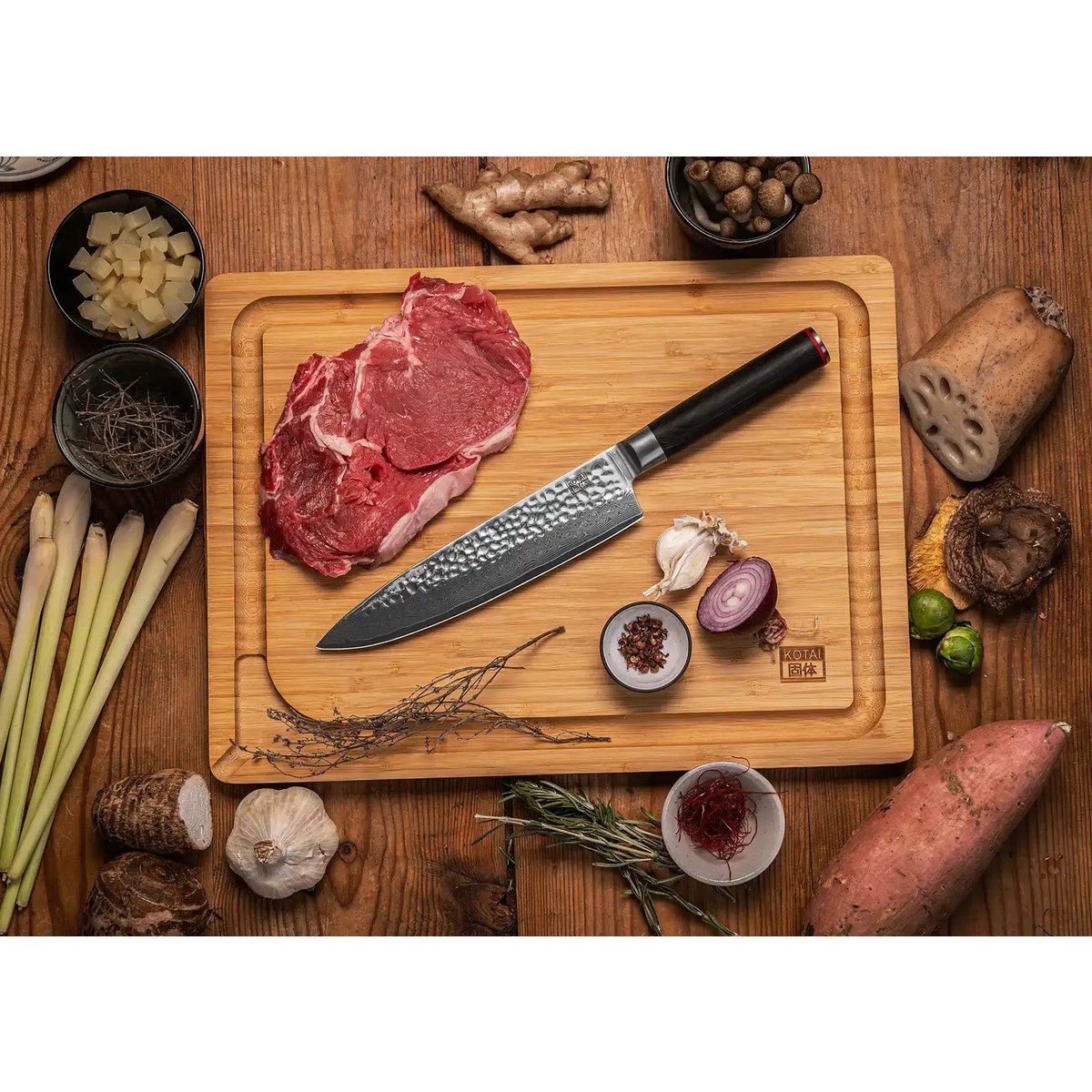 Damascus stainless steel gyuto chef knife - wood handle