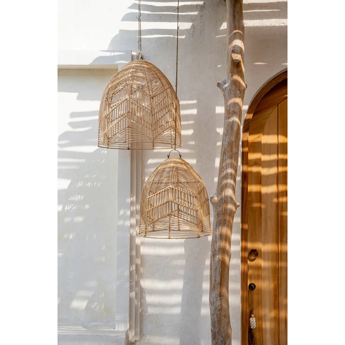 Handwoven rattan pendant shade L - natural finish