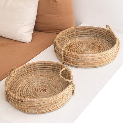 Seagrass woven round tray PINTU – natural beige