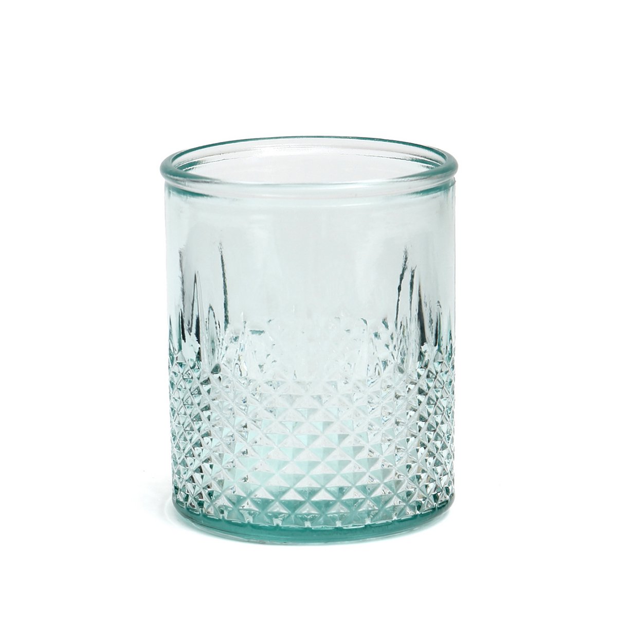 Recycled glass tumbler with diamond cut, blue, small
