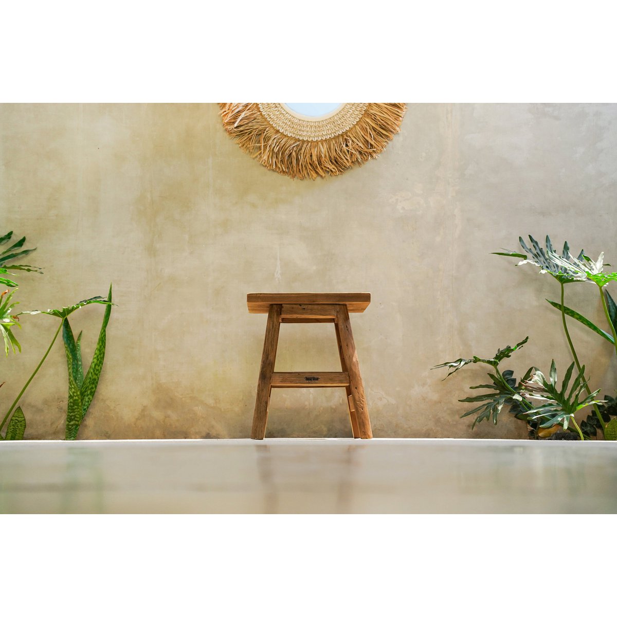 Reclaimed teak stool, four-leg - 39×30cm L
