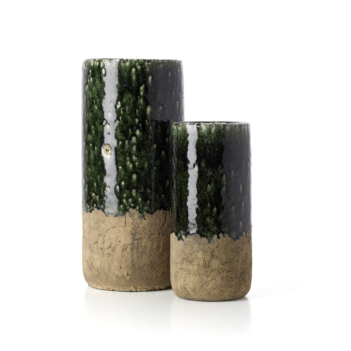 Stoneware cylinder vase, concrete green - M