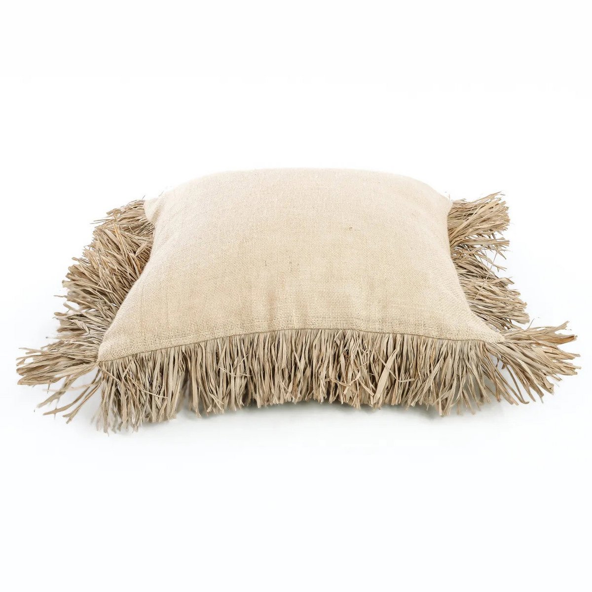 Cotton cushion cover with jute fringe, 60×60 cm - Natural