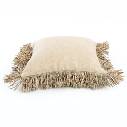 Cotton cushion cover with jute fringe, 60×60 cm - Natural