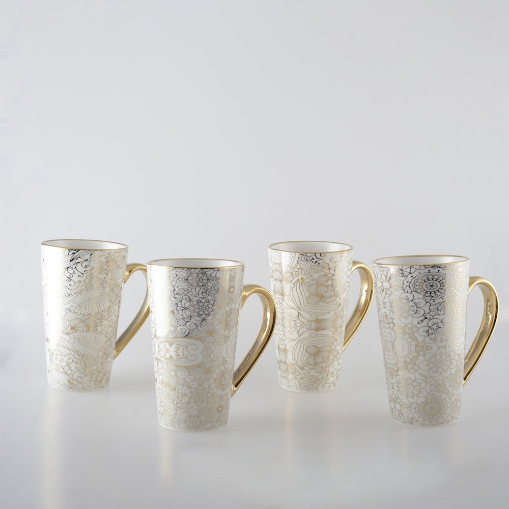 Ceramic mugs with abstract design, set of 4