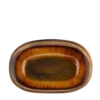Oval skål i stentøj, ravguld-gradient – L