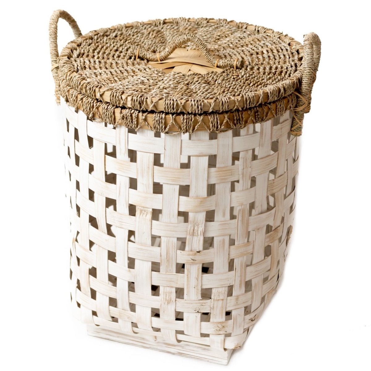 Bamboo & rattan laundry basket IRAYA with lid, 41 cm