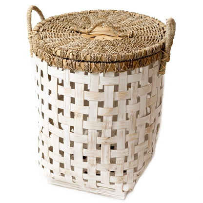 Bamboo & rattan laundry basket IRAYA with lid, 41 cm