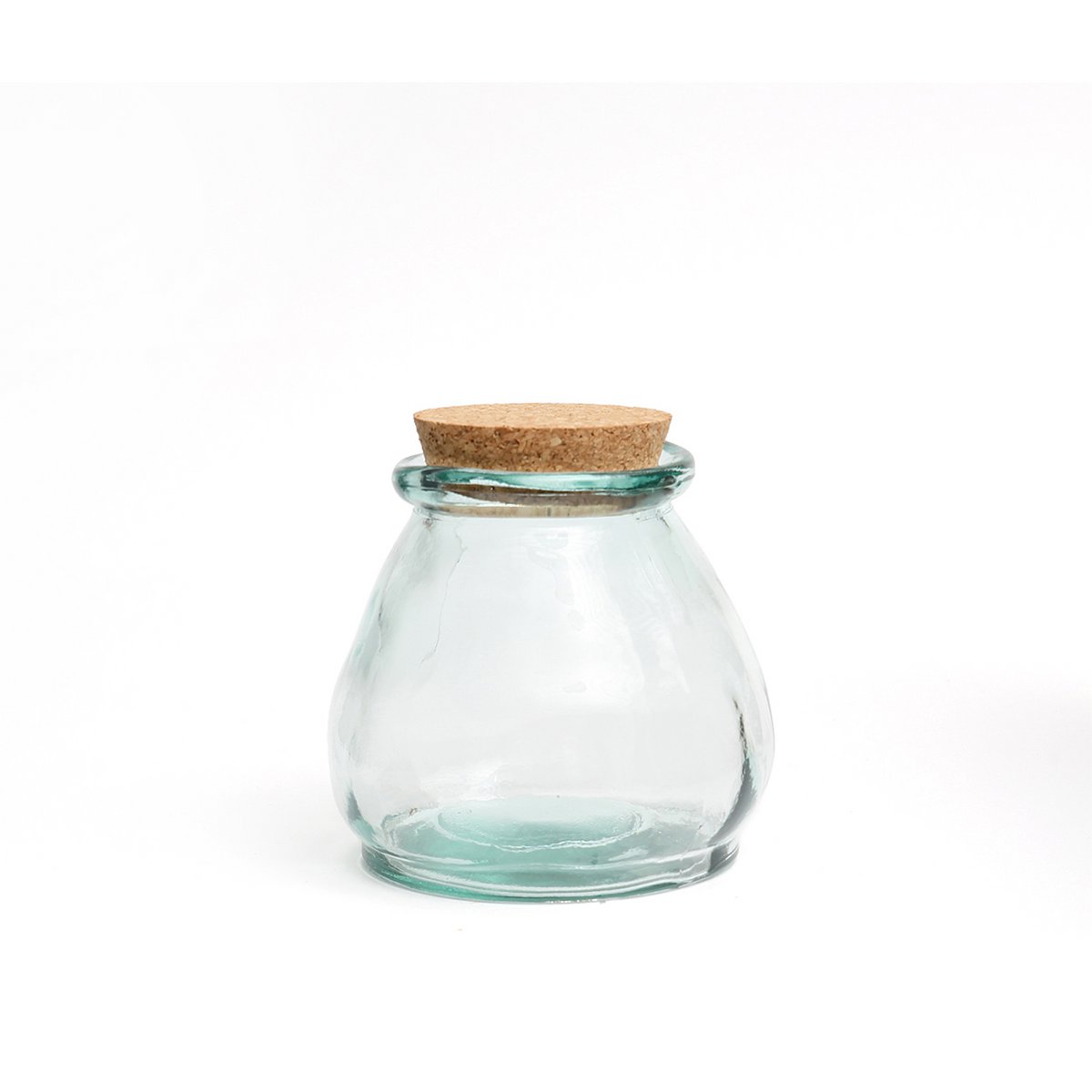Recycled glass pot with cork lid, blue, small