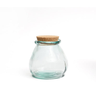 Recycled glass pot with cork lid, blue, small