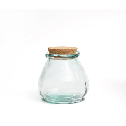 Recycled glass pot with cork lid, blue, small