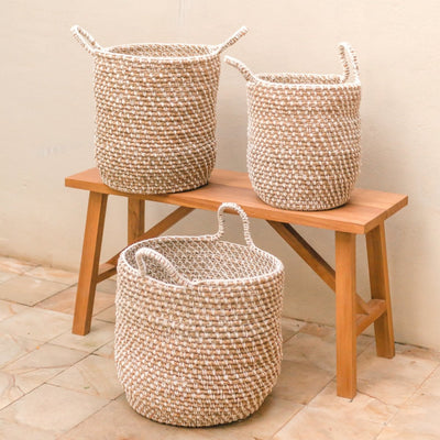 Wäschekorb rund aus Jute und Baumwolle M – 30 × 34 cm